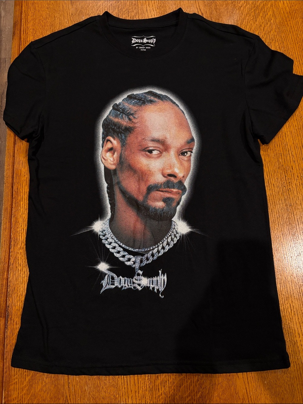 Black Short-Sleeve Graphic Crewneck Tee with Portrait Print